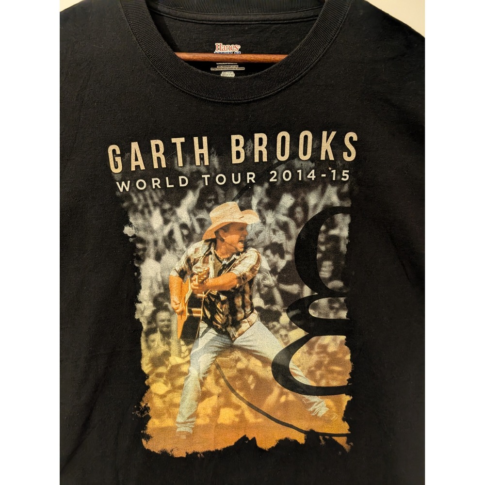 Hanes Garth Brooks World Tour 2014-15 Tee Mens 2XL Black Excellent Graphic Band